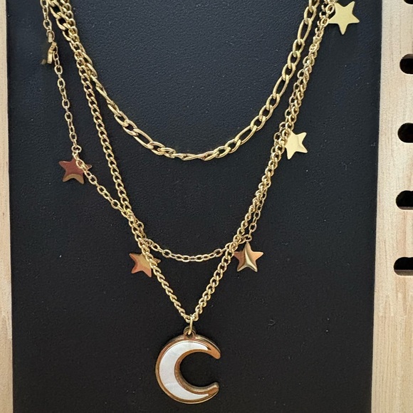 Jewelry - Gold and White Crescent Moon Necklace